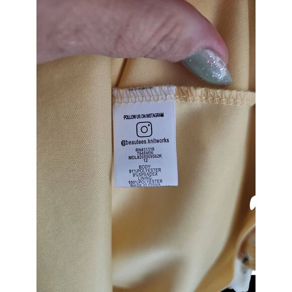 Little girl's yellow and blue floral dress. Knit Works Summer dress. Size 12 - Picture 4 of 5